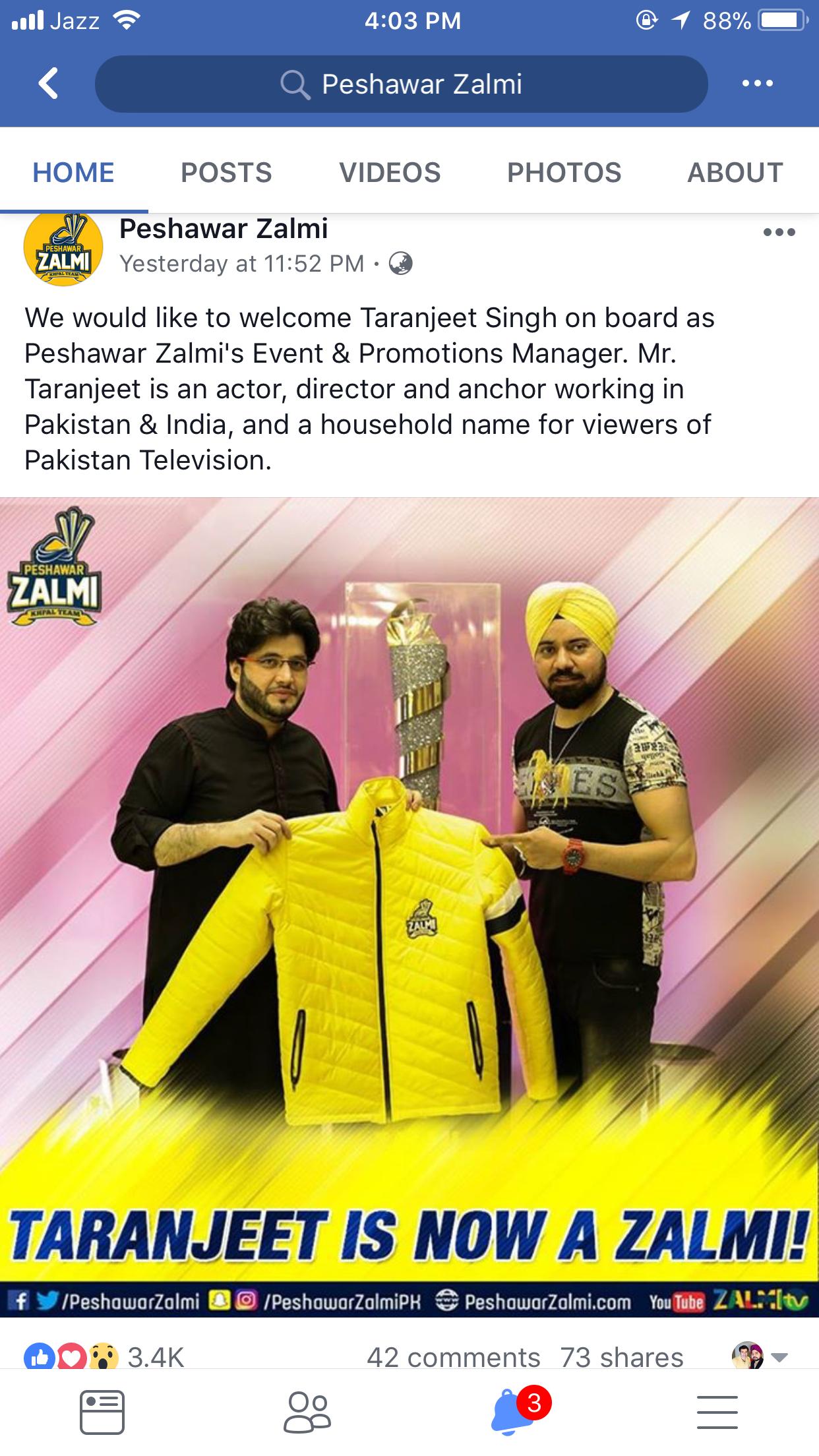 Peshawar Zalmi Announcement